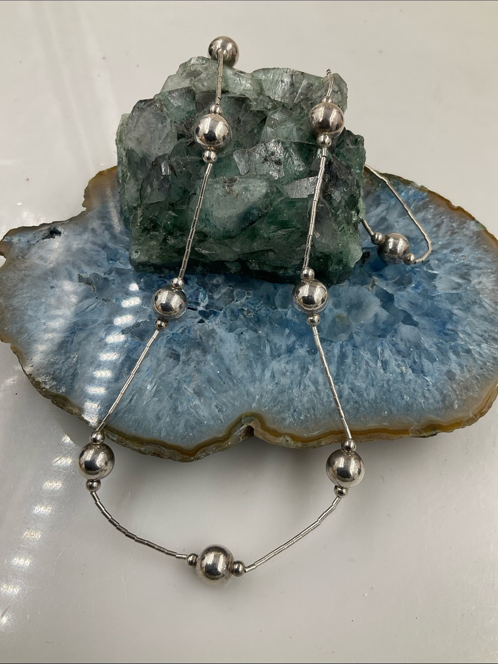 22” Sterling Silver (Signed 925) Sterling Silver Classic Bead Station Necklace - Picture 5 of 9